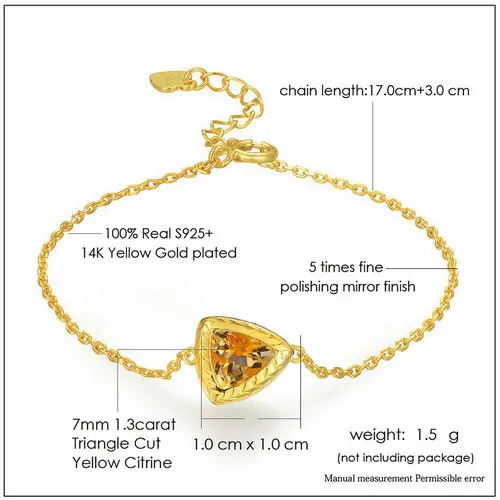 925 пробы, женский браслет из серебра с цитрином и драгоценным камнем, браслет с позолотой 14 к, ювелирное изделие, дизайнерский браслет LMHI044