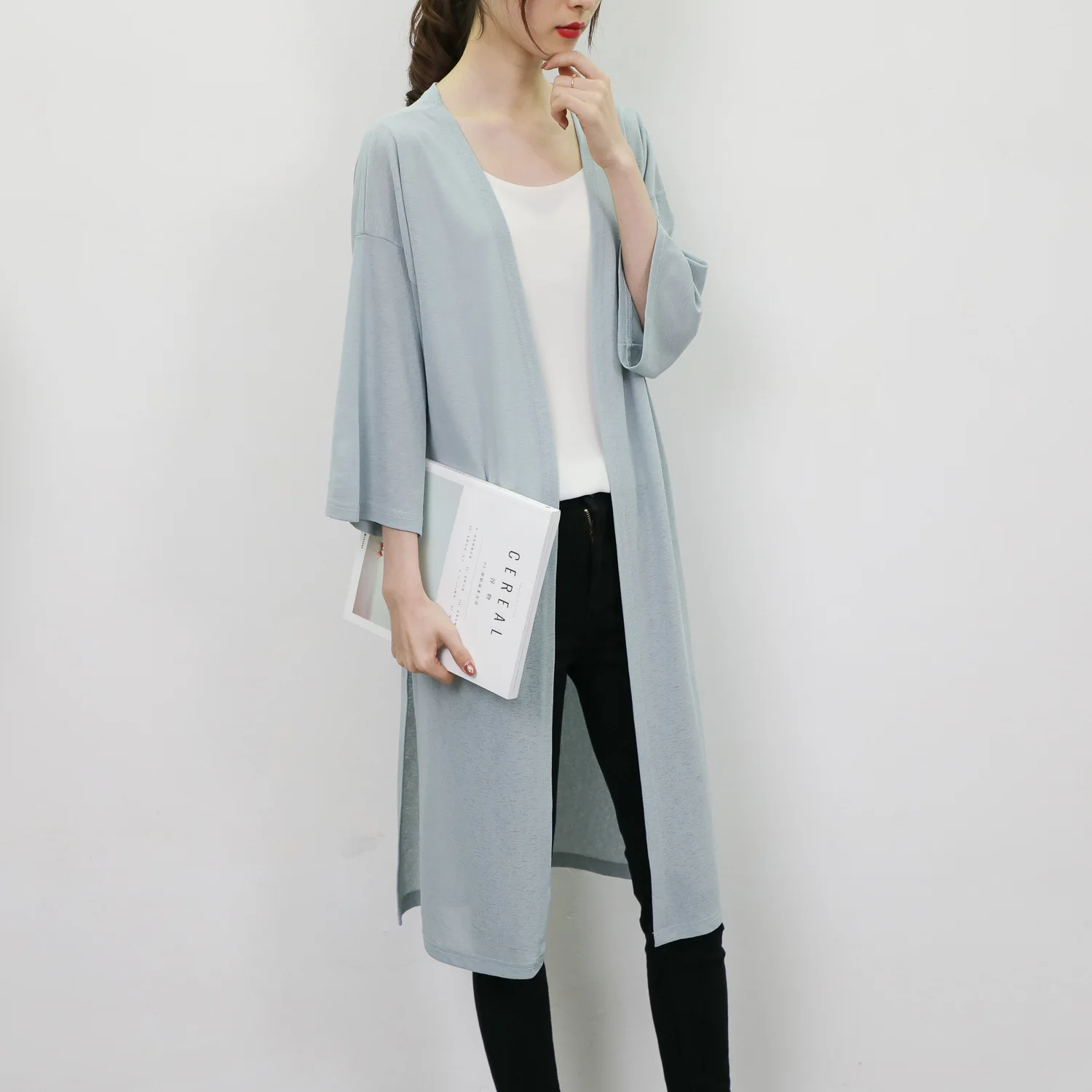 summer new style Korean version of cotton and linen women's cardigan Medium long sun protection clothing Loose shawl coat
