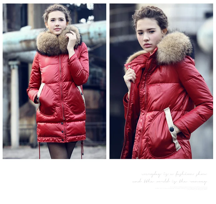 Women Winter Down Jacket Long Thick Coat Real Fur Collar Padded Down Coats Women Bright Outw (16)