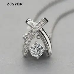 ZJSVER крест подвеска с кристаллом модная Серебряная Женская цепочка на ключицы ожерелье из стерлингового серебра 925 пробы ювелирные изделия