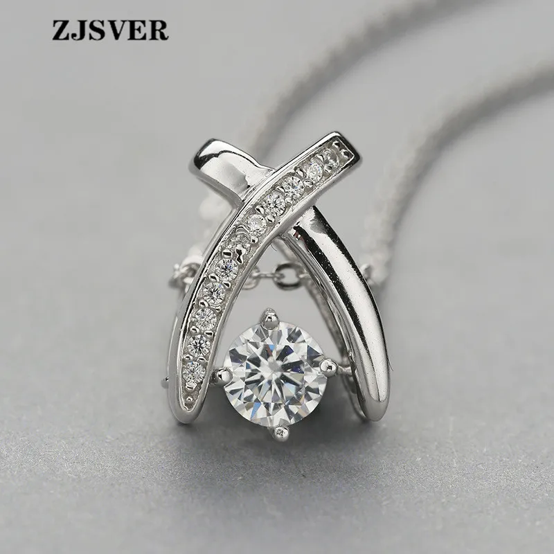 

ZJSVER Cross Shape Crystal Pendant Fashion Silver Clavicle Chain Women 925 Sterling Silver Necklace Fine Jewelry Present