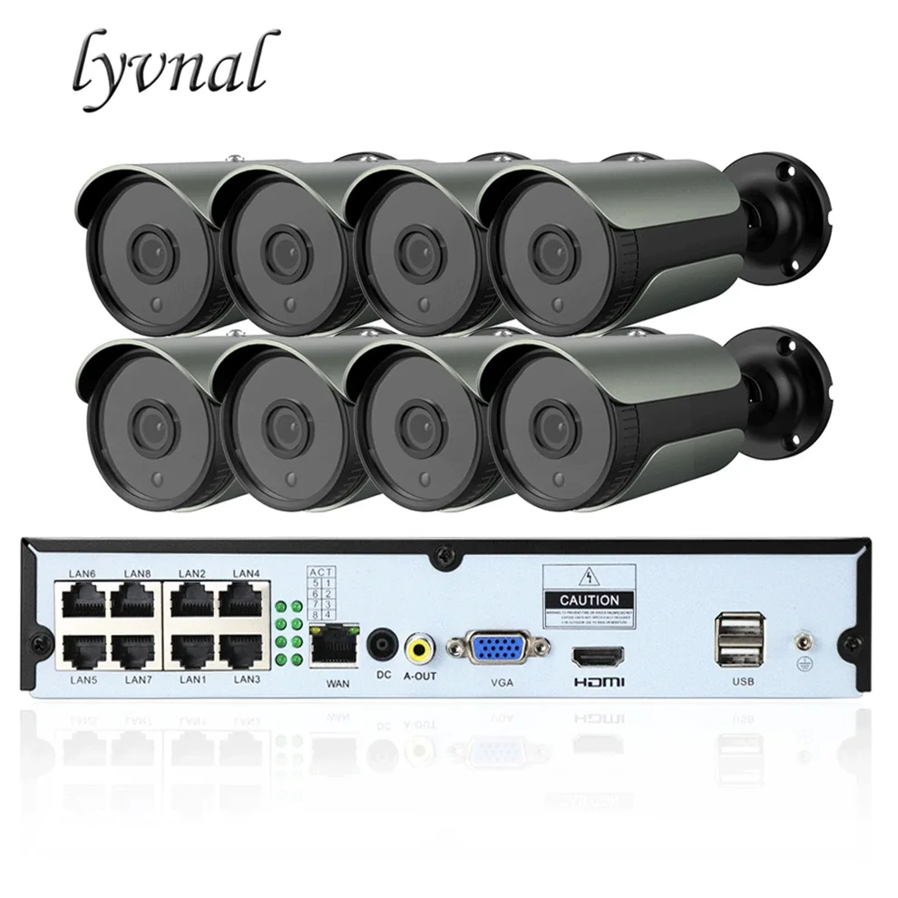 LYVNAL 8ch 1080p CCTV ip-камера аудио POE H.265 CCTV камера система 2mp комплект видеонаблюдения PoE 48 В комплект видеонаблюдения Full HD видео - Цвет: Серый