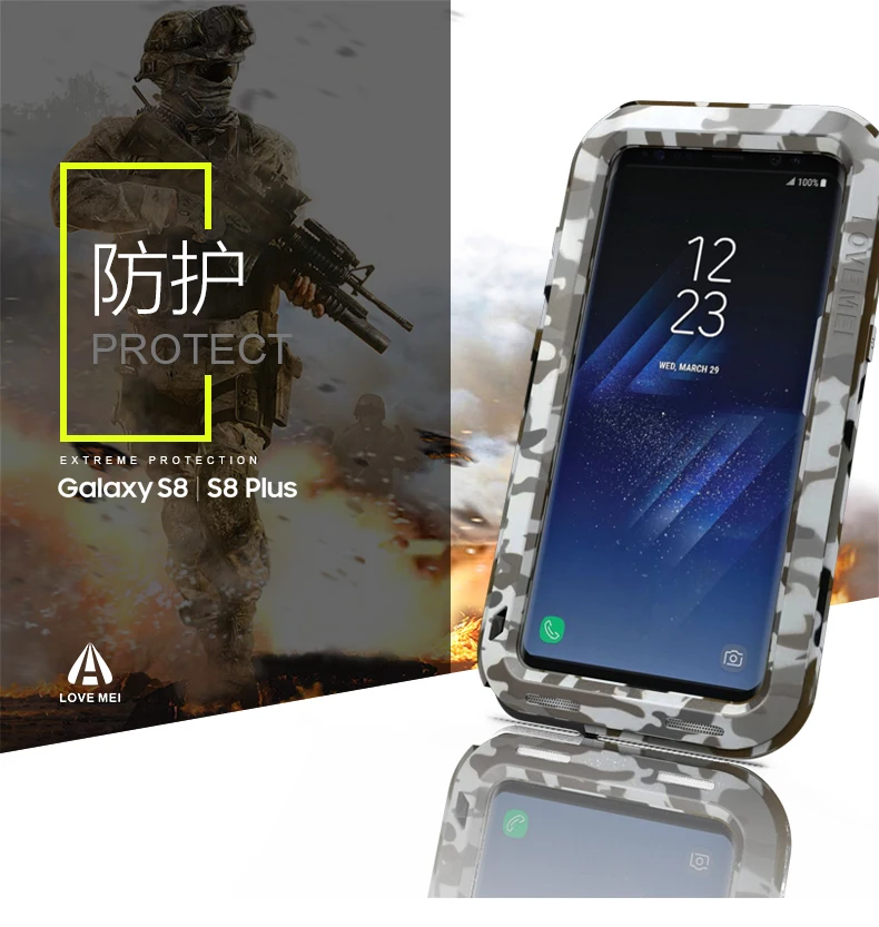 LOVE MEI CAMO Серии Heavy Duty металлический бронированный чехол для samsung Galaxy S8 противоударный Алюминий крышка Водонепроницаемый Открытый военный Применение