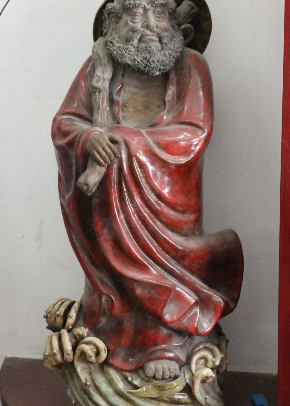 

Huge Old Wucai Porcelain Stand Damo Bodhidharma Dharma Buddha Rohan Lohan Statue