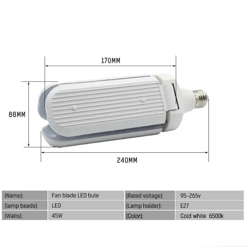 E27 45 W светодиодный складной гаражный свет 85-265 V постоянного тока лампочки с холодным белый/теплый белый свет