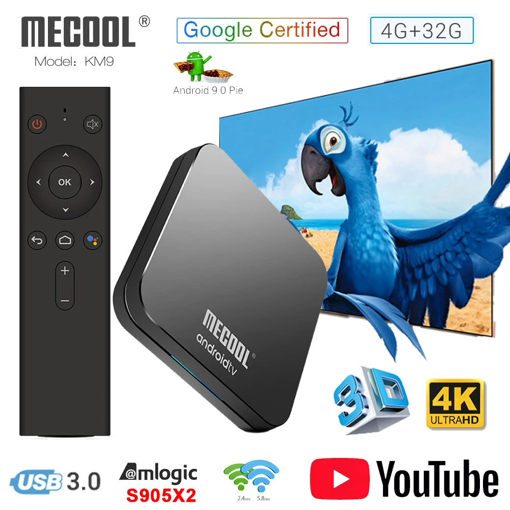 

Original MECOOL KM9 ATV Android TV Box Amlogic S905X2 4G DDR4 32G 4K Google Certified Android 9.0 Smart TV Box Voice Control
