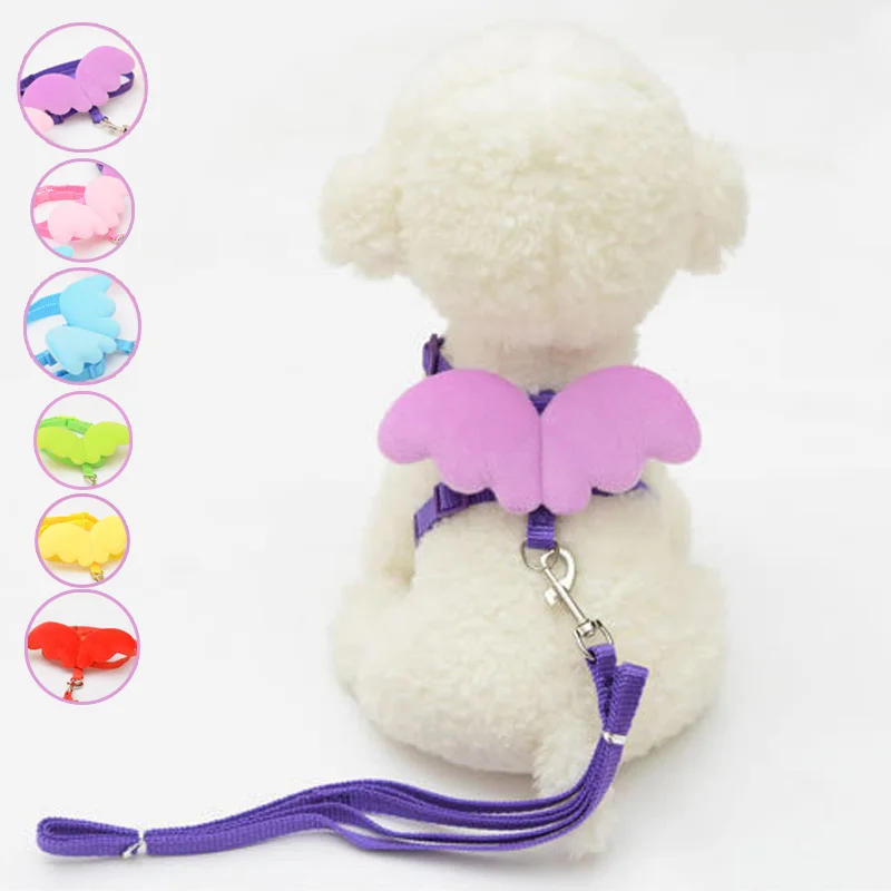 

Cute Small Pet Dogs Cats Leashes Collars Set Puppy Leads Angel Wing Design Adjustable Harness Pets Accessories XH8Z