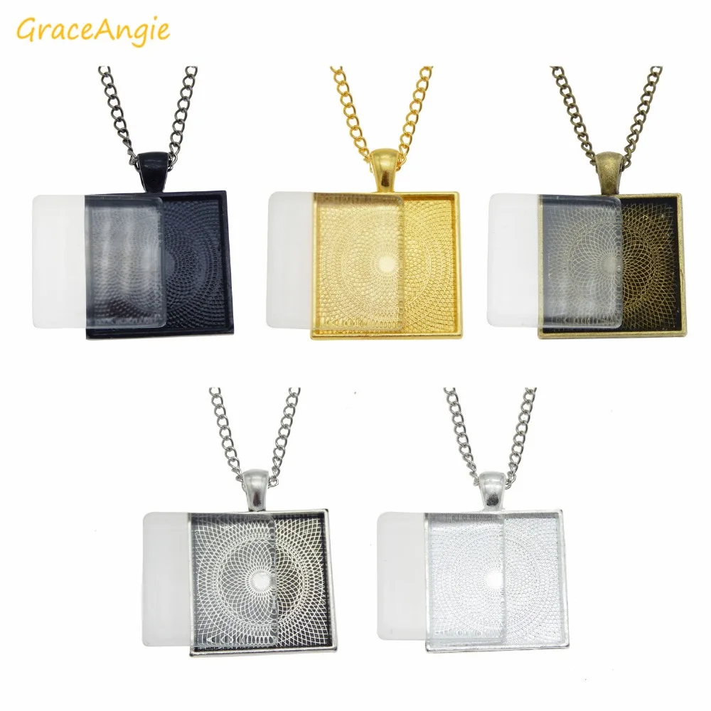 GraceAngie 5 комплектов ожерелье из цинкового сплава квадратный кулон лоток для