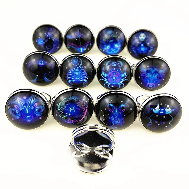 

24pcs 12 constellations, Sagittarius, Aries, Taurus, Leo, Scorpio, Libra, Virgo, Pisces, Aquarius Adjustable finger ring