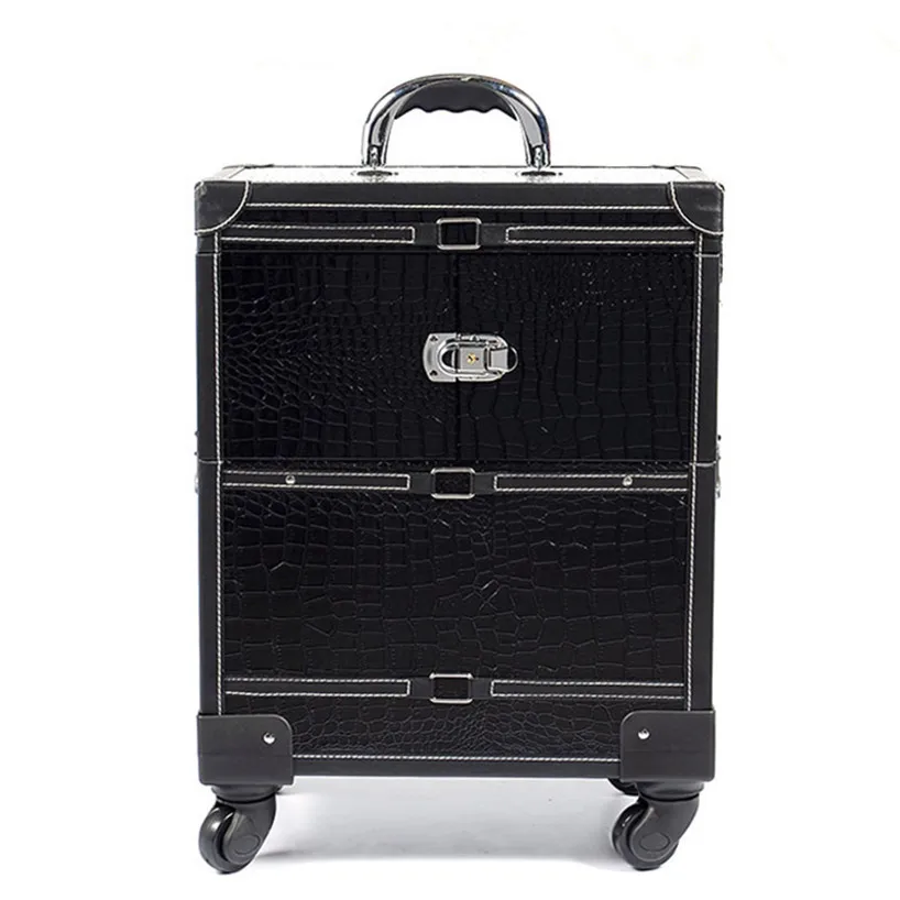 Косметический Чехол для багажа, черный, профессиональный, универсальный, на колесиках, косметичка, Полиуретановая, с узором «крокодиловая кожа», лучший, красивый, для багажа - Цвет: As shown