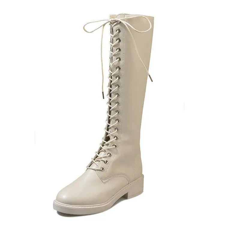 

Winter 2018 New Kit Flat Bottom Lace With Suede Fur Surface For Leisure And Warm Luxury Knight Boots And Girls'leather Boots