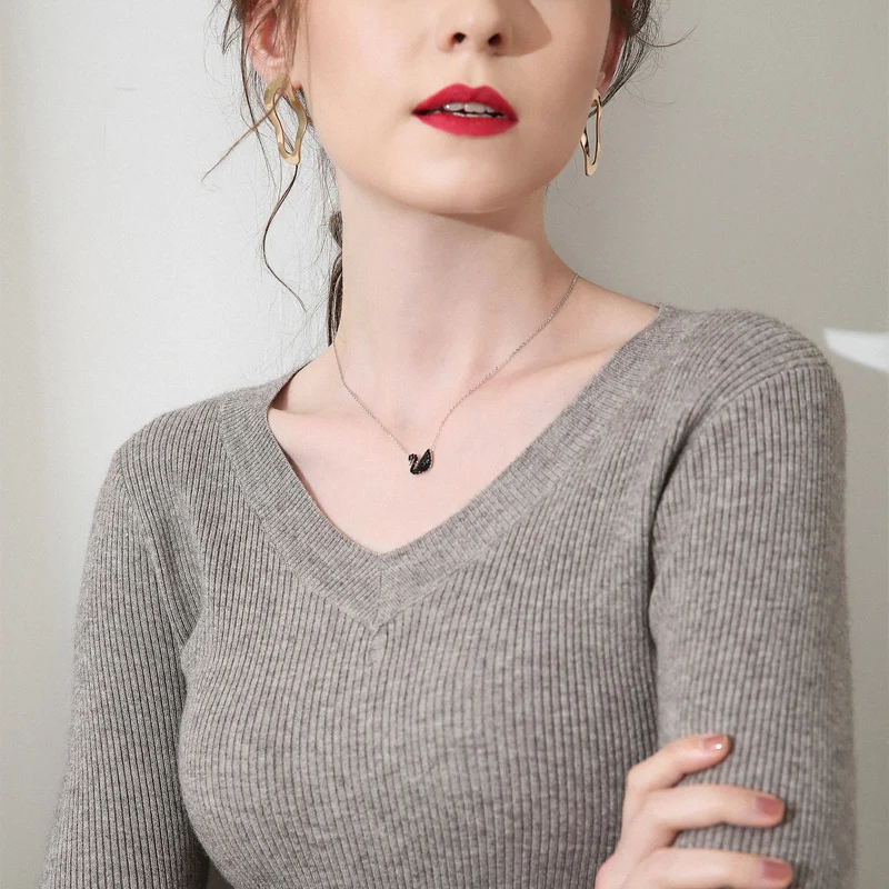 Women Sweater  V Collar Solid Color Cashmere Sweater  Autumn  Winter Fashion Sweater Women Slim Sexy Bottoming Sweater  Pullover