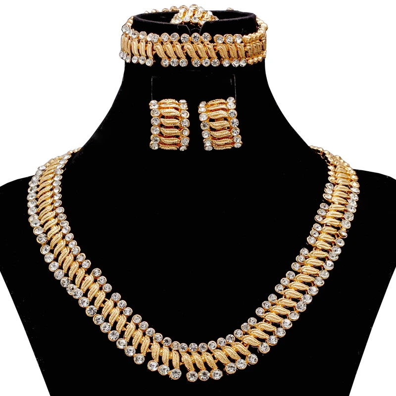 Europe and America Fashion Women 18 Gold Jewelry Sets Crystal Necklace