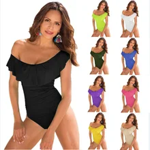 Solid One Piece Swimsuit 2019 Sexy Off The Shoulder Swimwear Women's Push Up Leotard Black Red Ruffle Swimsuit Bathing Suit Wear Solid One Piece Swimsuit 2019 Sexy Off The Shoulder Swimwear Women's Push Up Leotard Black Red Ruffle Swimsuit Bathing Suit Wear