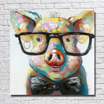 

Morden home wall art Pictures handmade Oil Painting on Canvas animal abstract cute pig for living Room home Decoration frameless