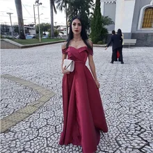 С плеча бордовые атласные вечерние платья а-силуэта Vestido вечернее простое длинное платье для выпускного новые женские вечерние платья