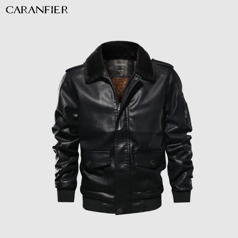 CARANFIER мужская куртка бомбер из искусственной кожи теплая Толстая бархатная