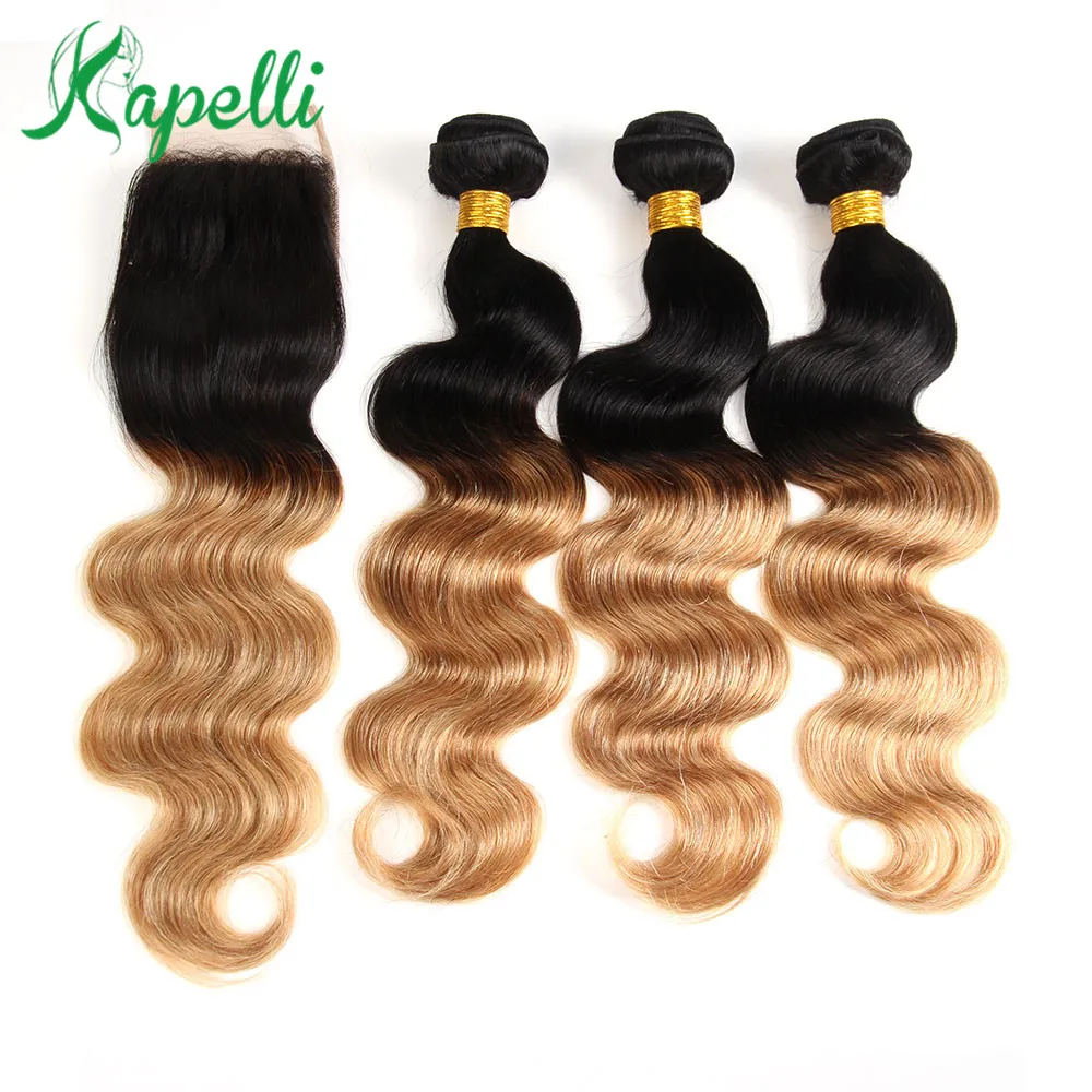 Pre-Colored Body Wave Remy Human Hair Bundles With Closure Ombre Brazilian Hair Weave 3 Bundles With Lace Closure T1B/27 Blonde Pre-Colored Body Wave Remy Human Hair Bundles With Closure Ombre Brazilian Hair Weave 3 Bundles With Lace Closure T1B/27 Blonde
