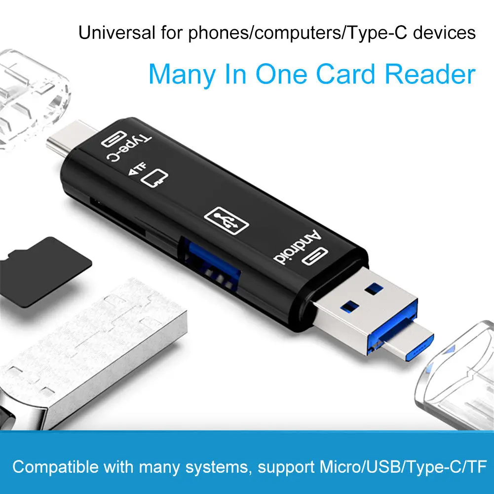 Кард-ридер 5 в 1 USB 3,0 type C/USB/Micro USB SD TF кард-ридер высокоскоростной кард-ридер OTG адаптер