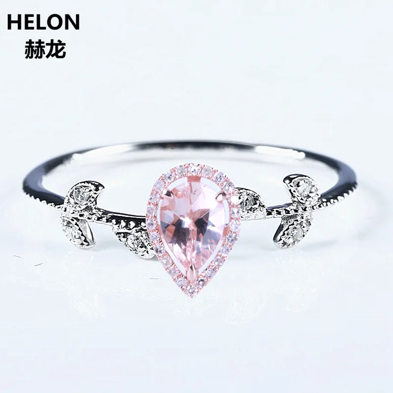 Solid 14k White Gold Rose Natural Diamonds 5X7MM Pear Morganite Ring Wedding Engagement Fine Jewelry | Украшения и аксессуары