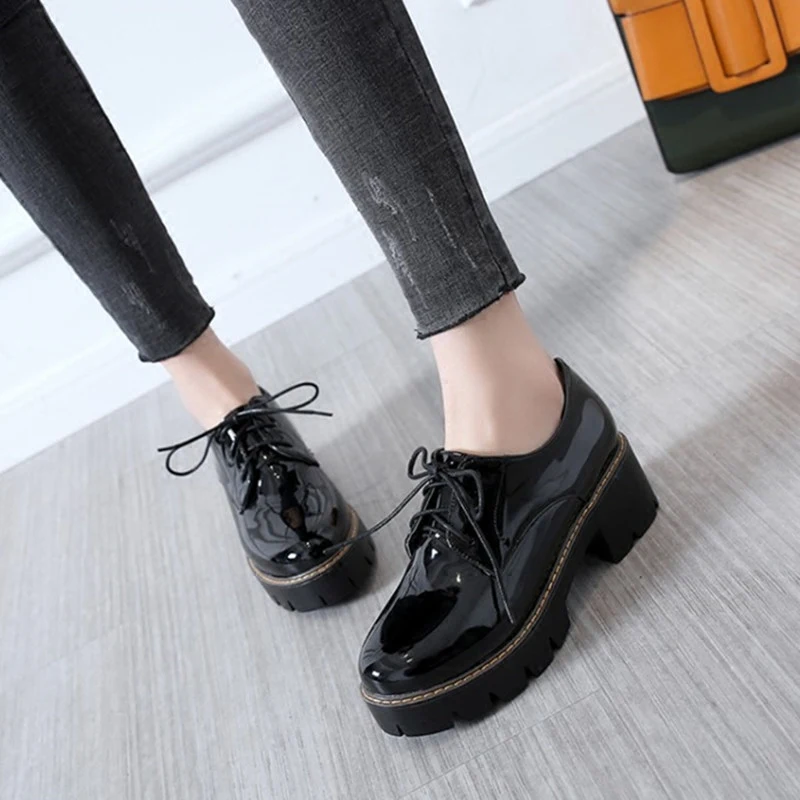 Platform Shoes Woman High Thick Heels Oxford Shoes For Women Patent Leather Creepers Casual Oxfords Spring Pumps Women Shoes Red (4)