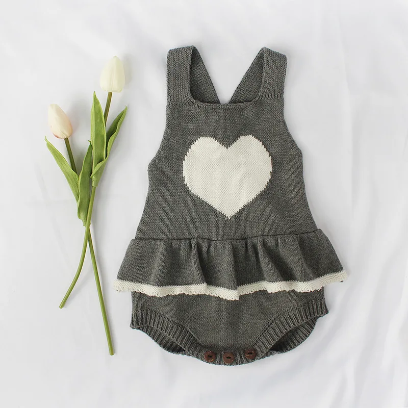 

Newborn Jumpsuit Hand-knitted Ruffled Infant Heart-shaped Printed Jumpsuit Sleeveless Warm Baby Trousers Girls Toddler Clothes
