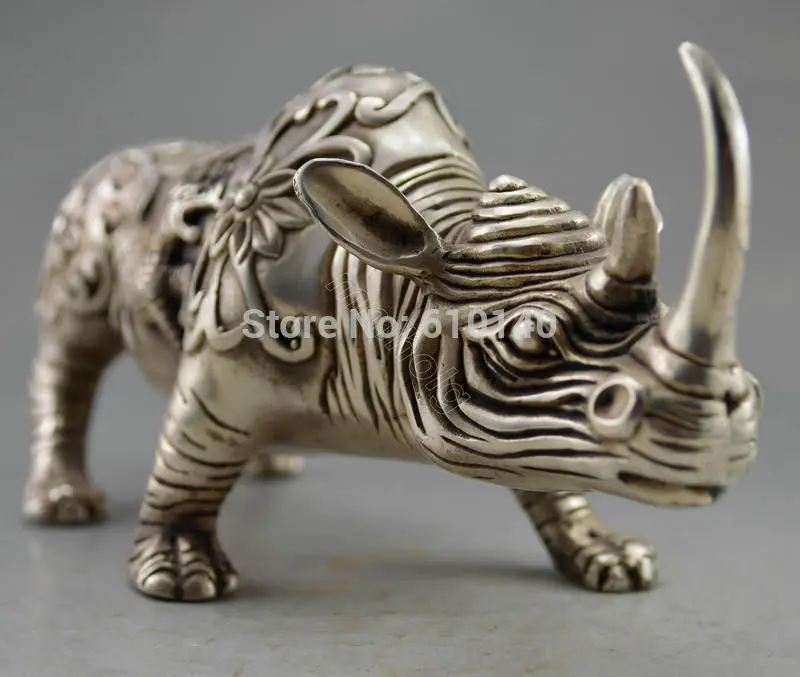 

wab10@@0000++Collectible Decorated Old Handwork Tibet Silver Carve Big Rhinoceros Statue