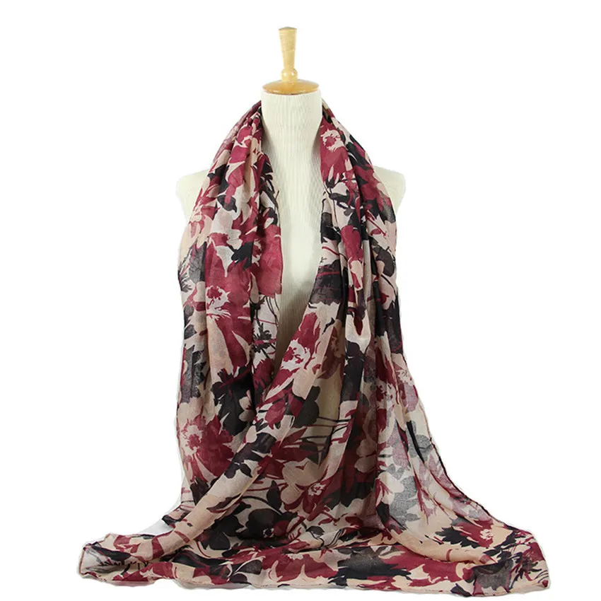 

2019 Autumn Winter Retro Painting Floral Viscose Shawl Scarf Print Long Wrap Warm Stole Women Pashmina Poncho Muslim Hijab Snood