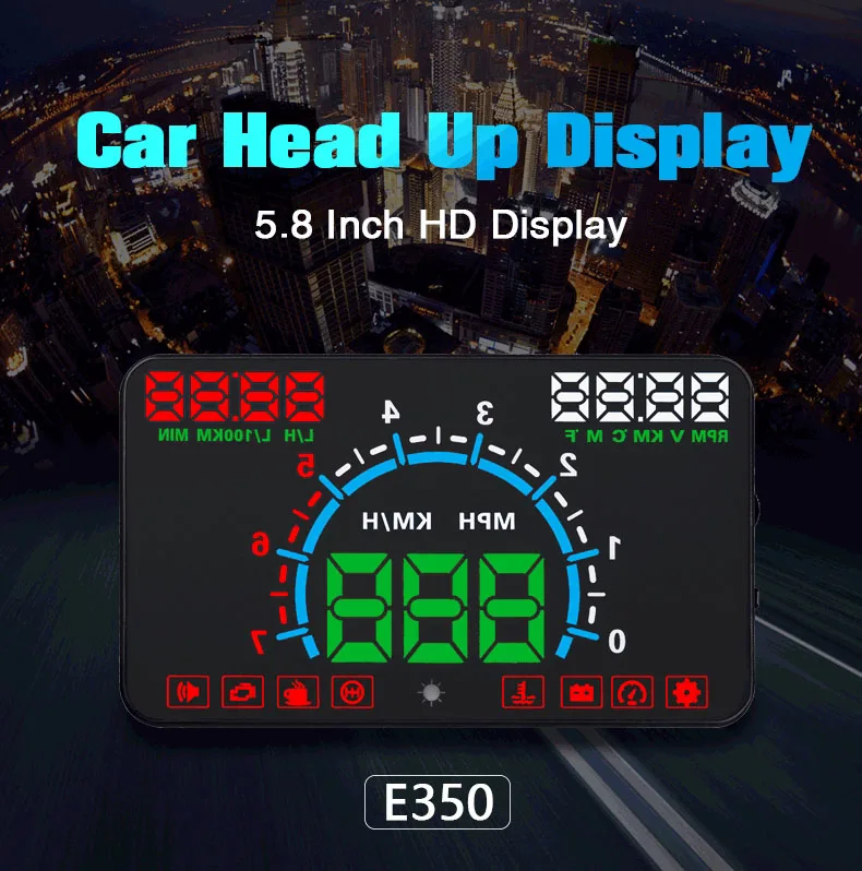 XYCING E350 HUD 5,8 дюймов Автомобильный дисплей лобовое стекло проектор OBD2 данные вождения Предупреждение предупреждение о превышении скорости MPH топлива спидометр