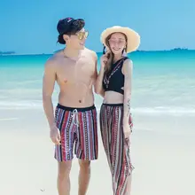 Пара купальник пикантный бикини мужские бордшорты любовник пара полоса печать пляжная одежда купальник бикини наборы