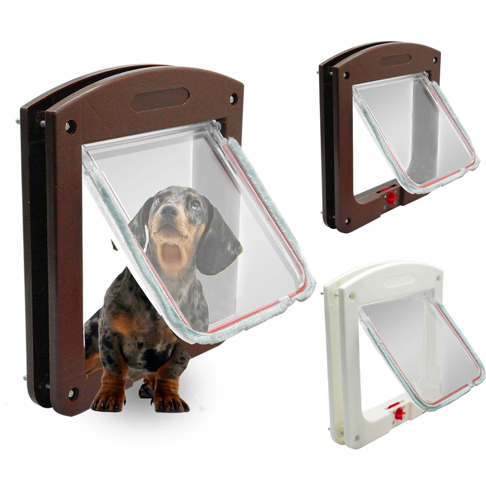 4 Way Safe Lockable Cat Dog Door Small Dog Lock Flap Pet Tunnel White