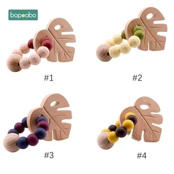 

Bopoobo 1pc Baby Beech Leaf Rattle Toy Bracelet Teether Ring Crochet Wooden Bead Food Grade Silicone Teether Can Chew Baby Gifts