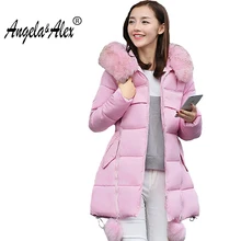 new Women’s Thick Warm Long Winter Jacket Women Parka 2017 Faux Fur Collar Hooded Cotton Padded Winter Coat 5 color