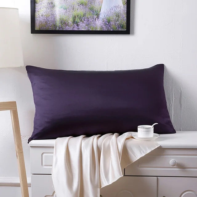 18 Mulberry Silk Two Sides Silk Pillowcase Charmeuse Satin Pillow Cover Invisiable Zipper Closure - Цвет: dark purple