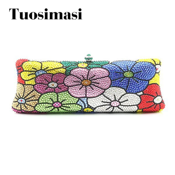 

2016 New Fashion Flower Pattern Crystal rhinestone evening bags