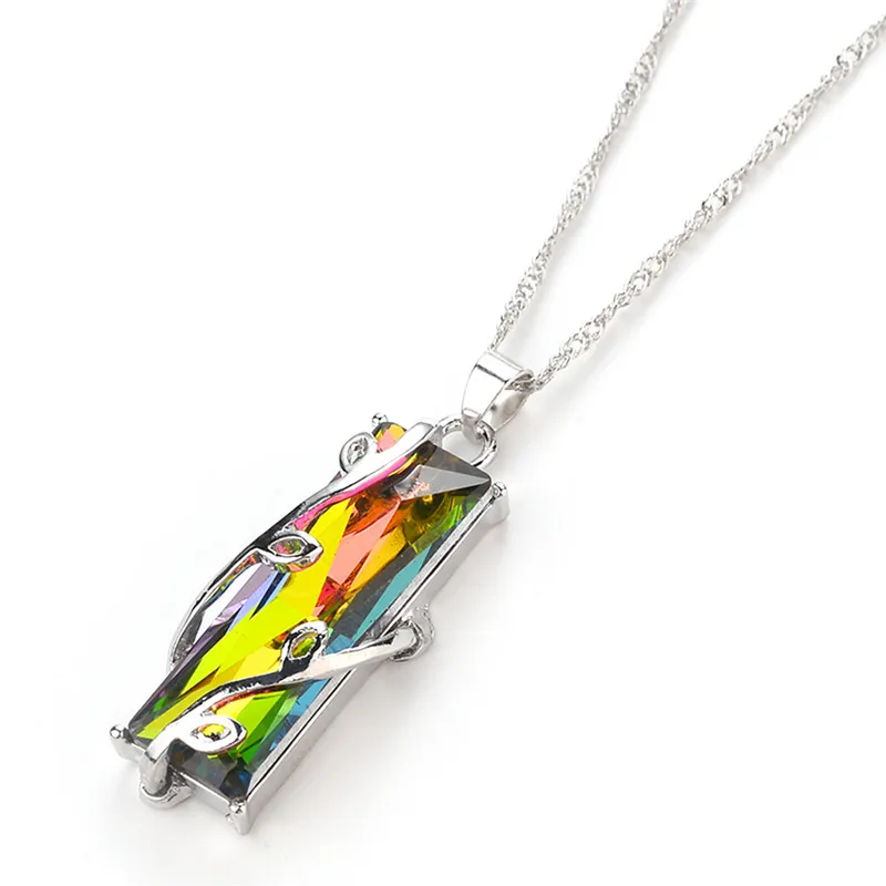 

Natural Rainbow Wire Wrapped Fluorite Natural Stone Pendant Necklace Handmade Irregular Healing Crystal Collar Necklace Women