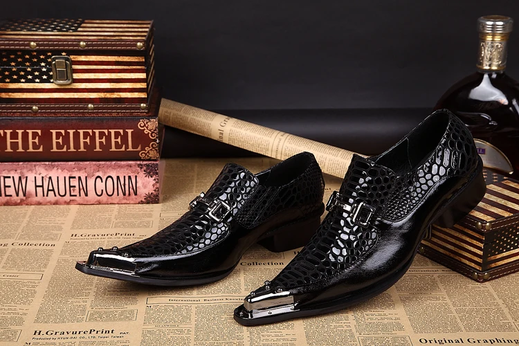 De La Nuevos Metal Cuero Estrecha Boda Llegada Hombres Moda Oxford Auténtico 2017 Vestido Punta Charol Zapatos xEwCqftf
