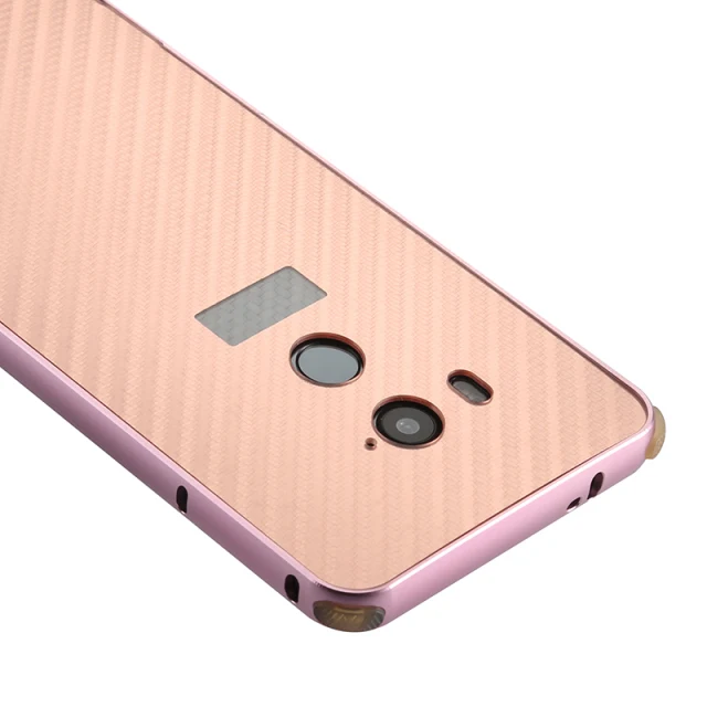 Металлический каркас алюминиевый бампер жесткий чехол для Coque htc U11 Plus чехол s Роскошный карбоновый чехол для htc U12 задняя крышка Funda htc Desire 12 - Цвет: Rose Gold