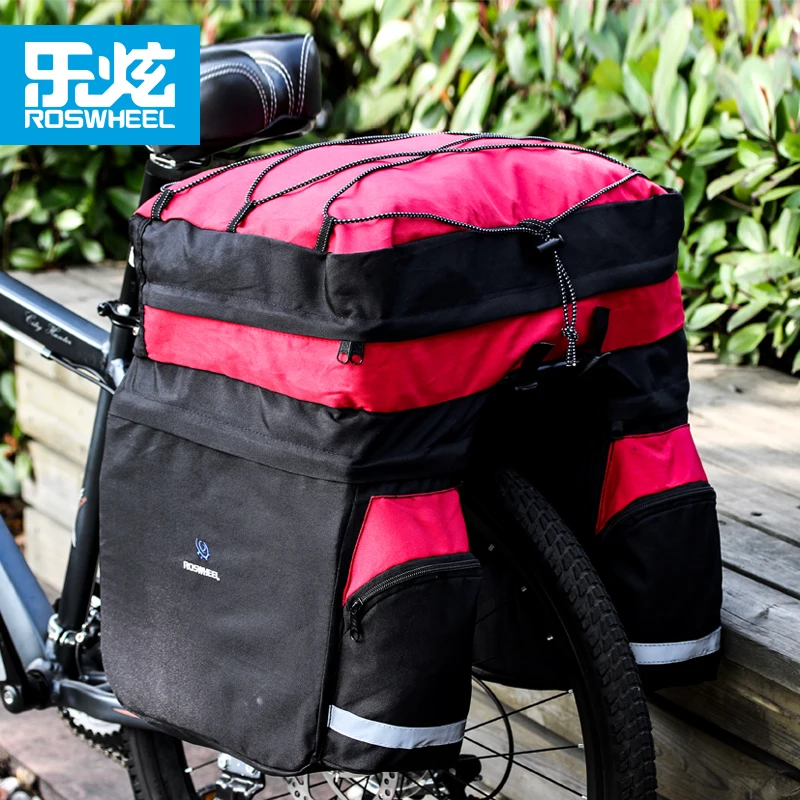 Top Roswheel 60L Bicycle Bag Black Blue Red Double Bicycle Rear Seat Rack Trunk Bag with rain cover Handbag Pannier Bike accessories 1