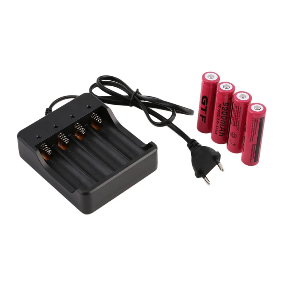

High Energy Density 4pcs 18650 3.7V 9900mAh Li-ion Rechargeable Battery + EU Charger Indicator For Flashlight Color Portable B