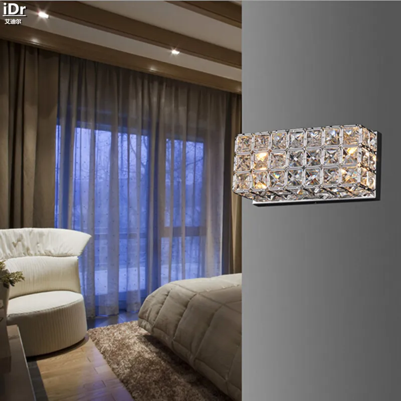 Простая Современная квадратная настенная лампа с кристаллами прикроватная