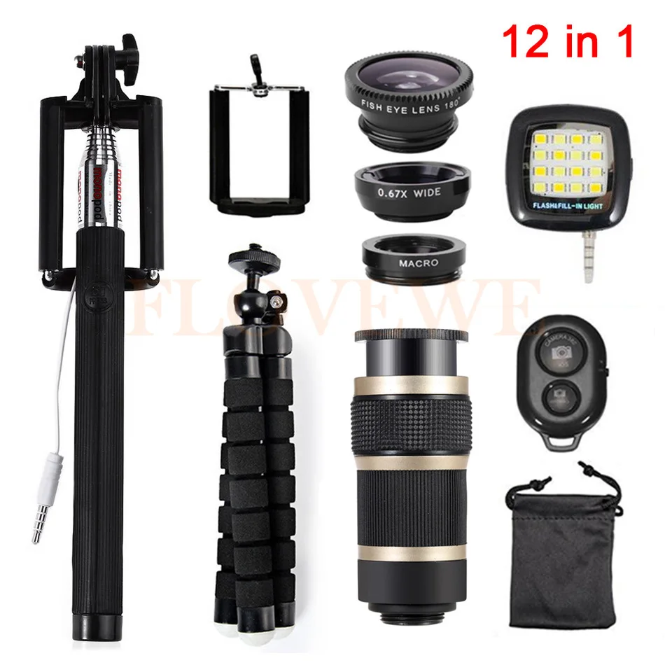 imágenes para 12in1 Kit de 8x de Zoom de la Lente de la cámara Teleobjetivo Lentes de ojo de Pez Lente Gran Angular Macro para el iphone 4 5 5C 5S SE 6 6 S 7 Plus Teléfono Lentes imágenes para 12in1 Kit de 8x de Zoom de la Lente de la cámara Teleobjetivo Lentes de ojo de Pez Lente Gran Angular Macro para el iphone 4 5 5C 5S SE 6 6 S 7 Plus Teléfono Lentes