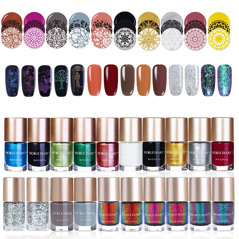 

NICOLE DIARY Nail Polish Set Stamping Holographic Shiny Glitter Chameleon Metallic Nail Art Lacquer Varnish 9ml 5/6 Botttles