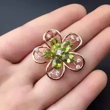 Натуральный камень Перидот кулон S925 серебро натуральный оливин кулон Цепочки и ожерелья Модные Элегантные цветы персикового цвета, женские вечерние ювелирные украшения