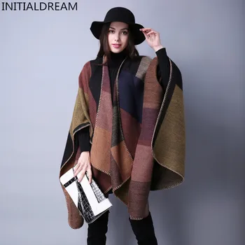 

New Autumn and Winter 20 Style Women Shawl Scarf Poncho Blanket Knit Shawl Cape Cashmere Classic plaid style thick warm scarf