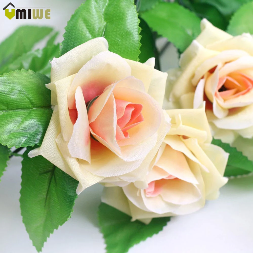 

Umiwe 240cm 9 pcs Fake Silk Roses Outdoor Artificial Ivy Vine Plants Garlands Roses Flowers With Leaves For Home Wall Decoration