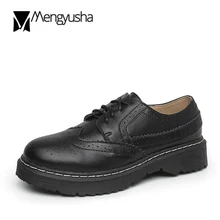 Британский Винтаж резьба Буллок женская обувь круглый носок на шнуровке туфли на платформе, туфли на толстой подошве женская обувь на плоской подошве Размеры 34–43