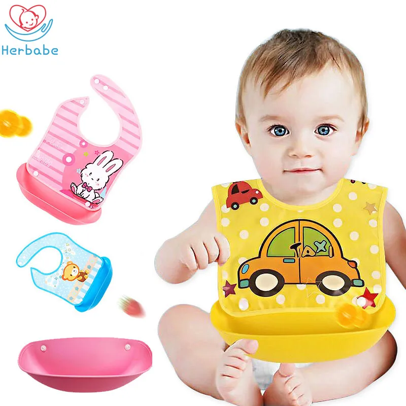 

Herbabe Waterproof Baby Bibs Cartoon Adjustable EVA Feeding Bib Newborn Baby Brup Cloth Kids Apron Infant Children Saliva Towels