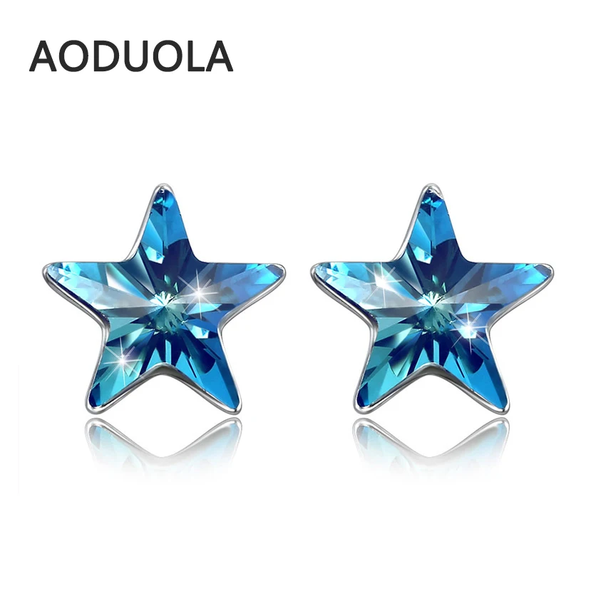

Fine 925 Sterling Silver Earring Silver Stud earring Star with Blue Crystal Earrings for Women Fashion Jewelry gift Accessories