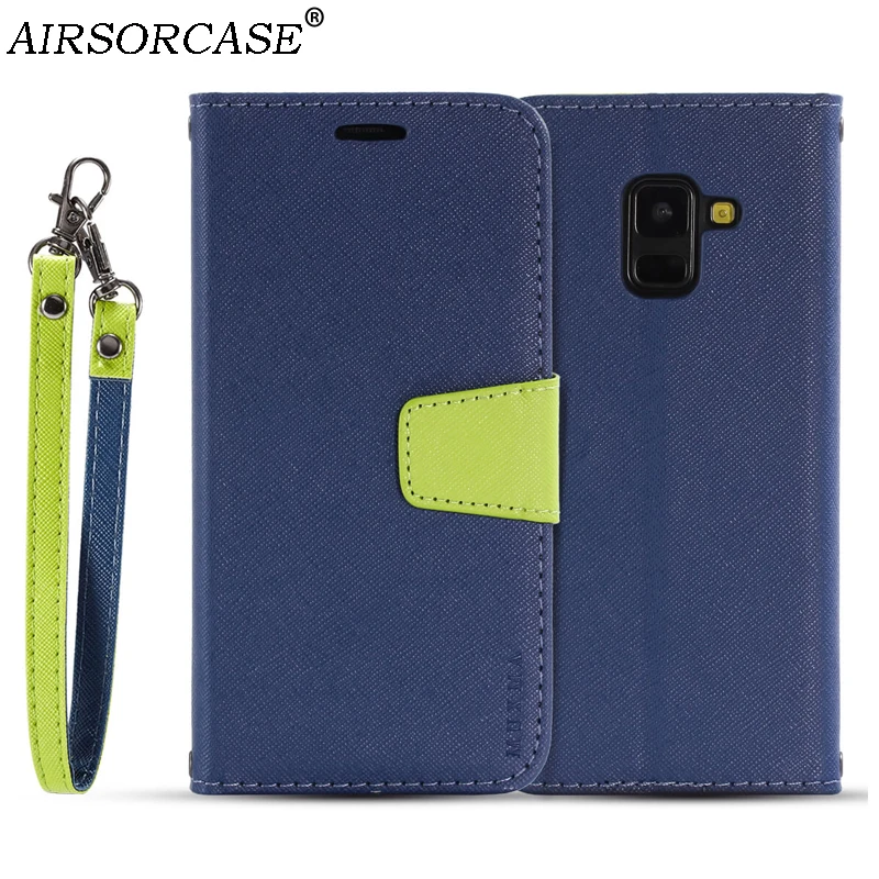 Lanyard Double color PU Leather Cases for Samsung A8 2018 A530F Kickstand Soft TPU Back Cover Galaxy A8+ Plus A730F | Мобильные